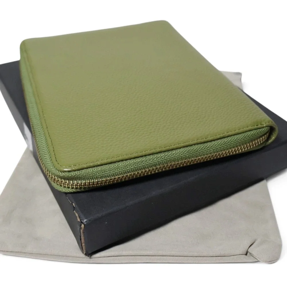 MOTERM Zip Around Planner Cover B6 Pebbled Leather Olive Green Folio